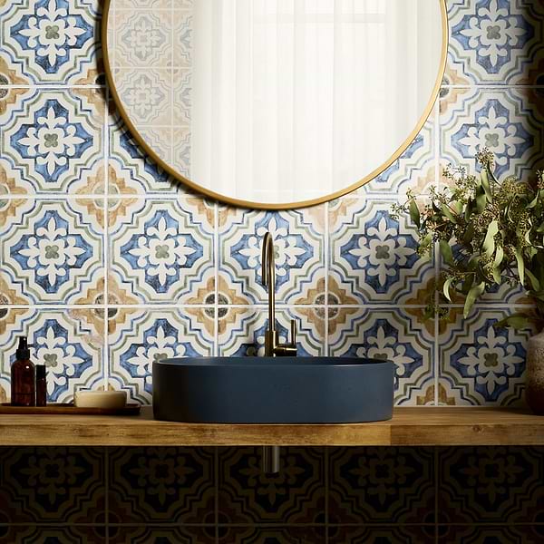 Fuego Sol Multicolor 9x9; in White, Green, Blue, Yellow Porcelain; for Backsplash, Bathroom Floor, Bathroom Wall, Commercial Floor, Floor Tile, Kitchen Floor, Kitchen Wall, Outdoor Floor, Outdoor Wall, Pool Tile, Shower Wall, Wall Tile; in Style Ideas Mediterranean, Rustic, Traditional