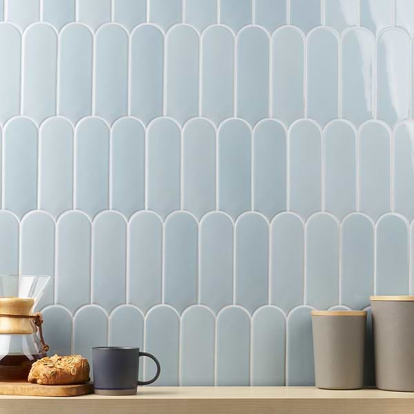 Fan Blue Polished Mix 3x8; in Blue Ceramic; for Backsplash, Bathroom Wall, Kitchen Wall, Shower Wall, Wall Tile; in Style Ideas Art Deco, Contemporary, Mediterranean, Mid Century, Transitional