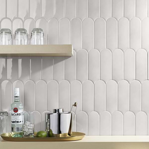 Fan Mist Gray 3x8 Fishscale Mixed Finishes Ceramic Wall Tile