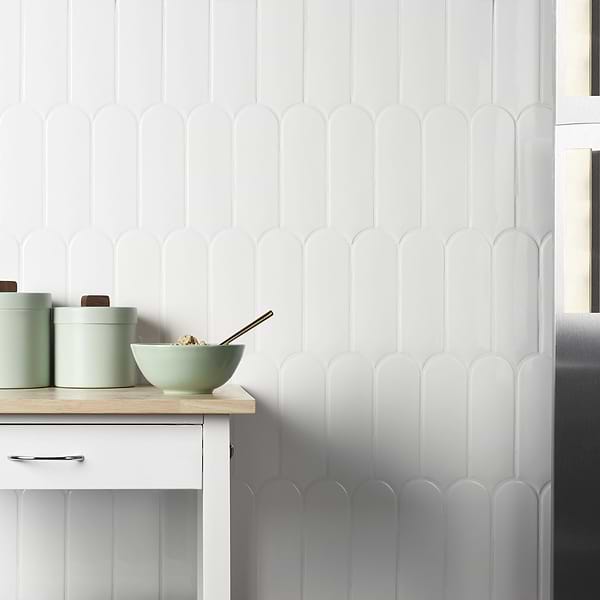 Fan White 3x8 Fishscale Glossy Ceramic Wall Tile