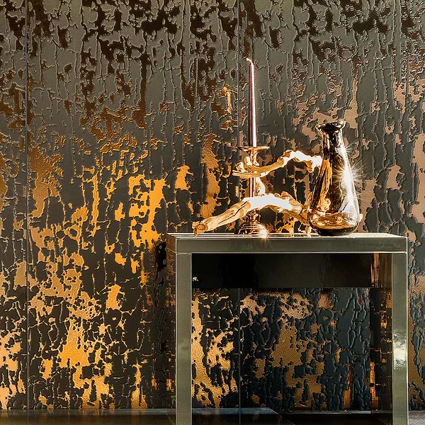 Art Abstract Nero 24x48; in Black and Gold Porcelain; for Backsplash, Bathroom Wall, Kitchen Wall, Outdoor Wall, Shower Wall, Wall Tile; in Style Ideas Art Deco, Contemporary, Whimsical