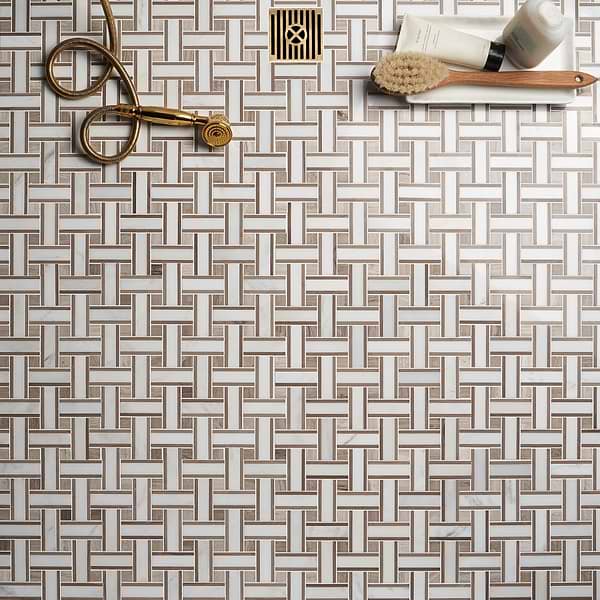 Lattice Athens Gray & Asian Statuary & Wooden Beige Polished Marble