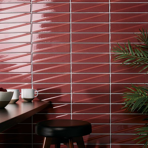 CO-Pulse Ruby Red 3x12 Ceramic Subway Tile; in Red Ceramic; for Backsplash, Bathroom Wall, Kitchen Wall, Shower Wall, Wall Tile; in Style Ideas Contemporary, Mid Century, Modern