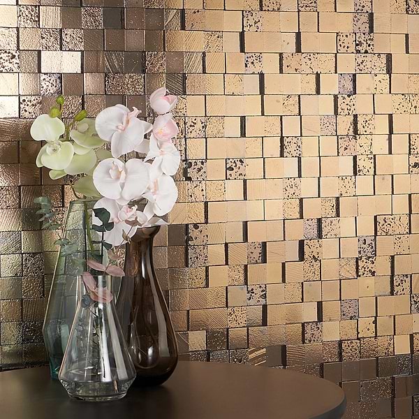 Art Lava Blocks 3D Metallic Bronze; in Bronze Lava Stone; for Backsplash, Bathroom Wall, Kitchen Wall, Outdoor Wall, Shower Wall, Wall Tile; in Style Ideas Art Deco, Contemporary, Industrial