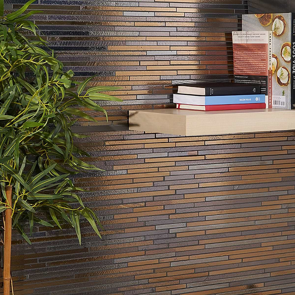 Art Lava Slim Stack Bronze Polished Lava Stone Mosaic Tile