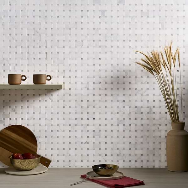 Basket Weave Asian Statuary with Silver Dot Honed Honed Marble