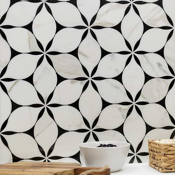 Evangeline Nero Marquina And Calacatta Marble Tile