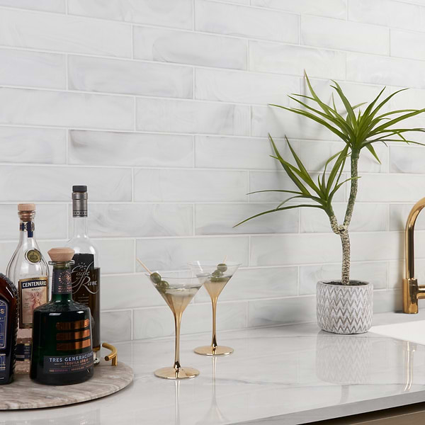 Cielo Cloud White Frosted 3x12; in White Glass; for Backsplash, Bathroom Wall, Kitchen Wall, Outdoor Wall, Shower Wall, Wall Tile
