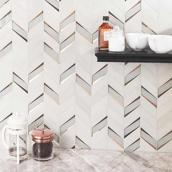 Giazza Golden 2x4 Marble and Mirrored Glass Polished Mosaic Tile