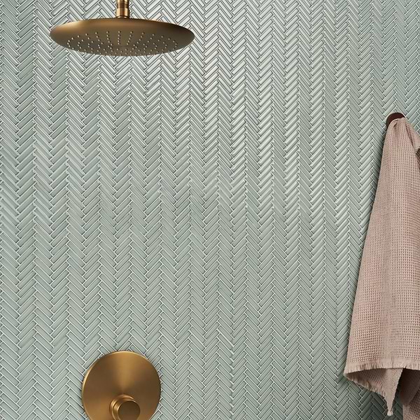 Motek Mint Green 1x2" Herringbone Glossy Porcelain Mosaic Tile