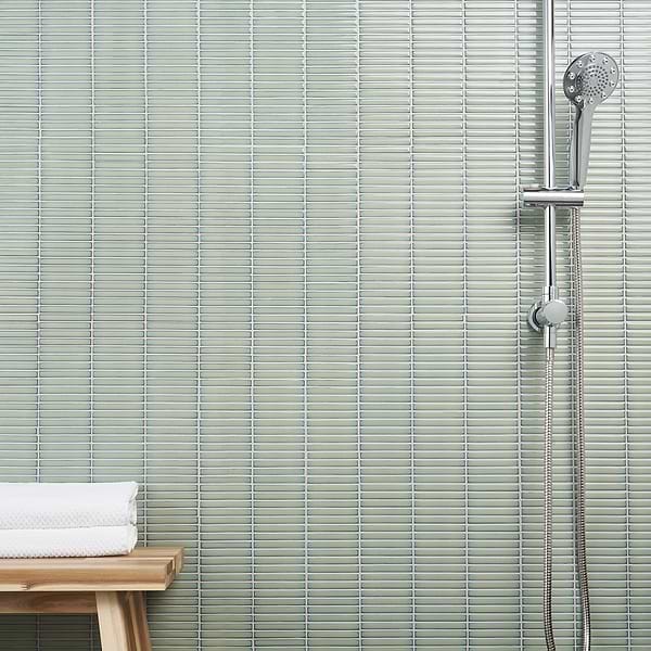 Motek Mint Green 1x4" Tri-Stacked Glossy Porcelain Mosaic Tile