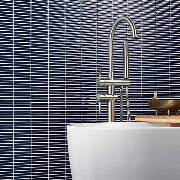 Motek Royal Blue 1x4" Tri-Stacked Crackled Glossy Porcelain Mosaic Tile