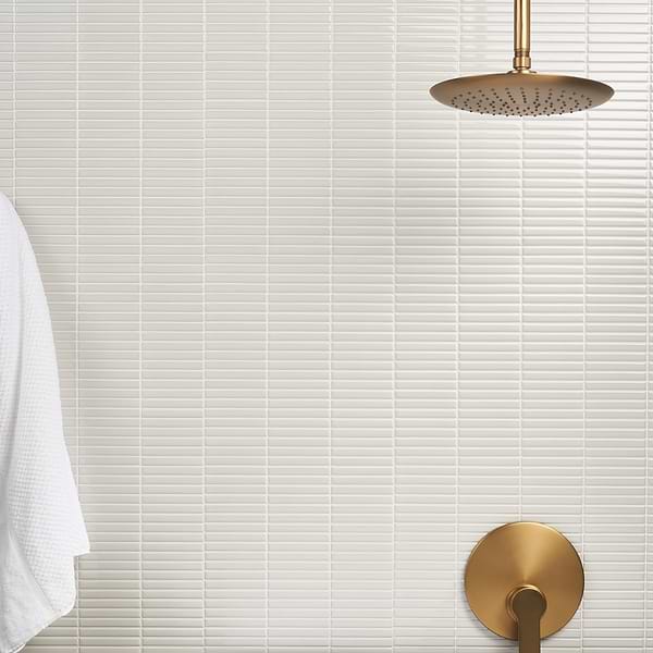 Motek White 1x4" Tri-Stacked Glossy Porcelain Mosaic Tile