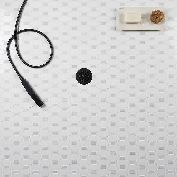 Long Octagon Pattern White Thassos & Blue Celeste Dot Polished Marble