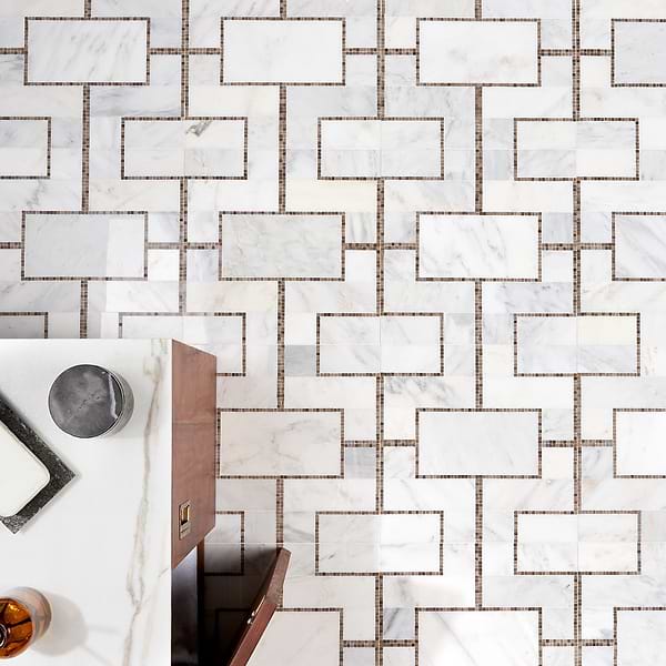 Close Out - Mod Lux Statuary Athens Gray & Oriental White Honed Polished Marble; in Gray & White Asian Statuary + Athens Gray; for Backsplash, Bathroom Floor, Bathroom Wall, Commercial Floor, Floor Tile, Kitchen Floor, Kitchen Wall, Outdoor Wall, Shower Wall, Wall Tile; in Style Ideas Art Deco, Mid Century, Transitional