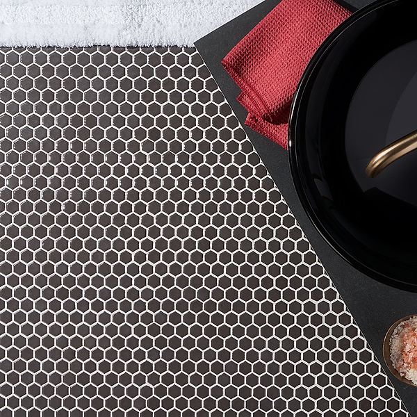 Simple 2.0 Rimmed Charcoal 1" Hexagon Polished Porcelain Mosaic