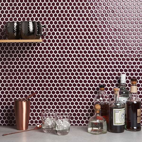 Simple 2.0 Rimmed Plum 1" Hexagon Polished Porcelain Mosaic