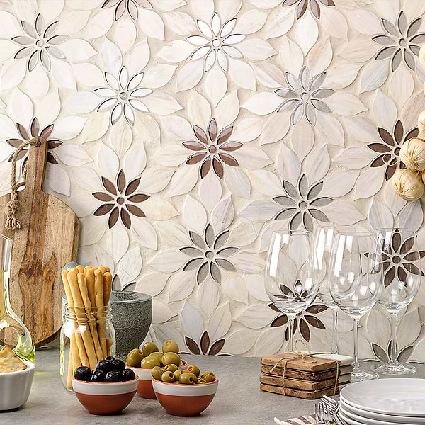 MJ Rain Flower - Wooden Beige- Taupe & Beige Glass