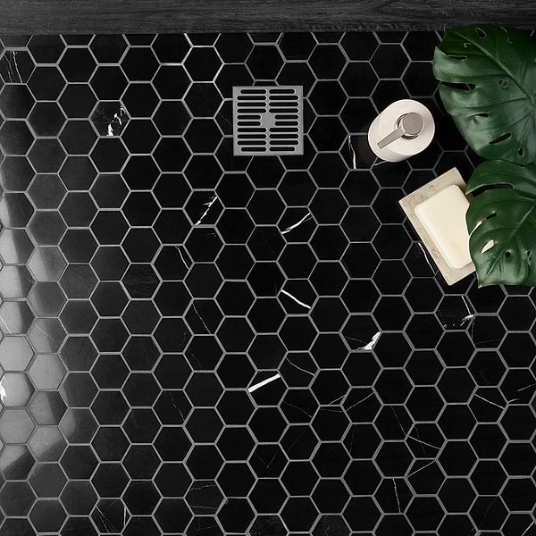 Nero Marquina 2" Hexagon Polished Marble Mosaic