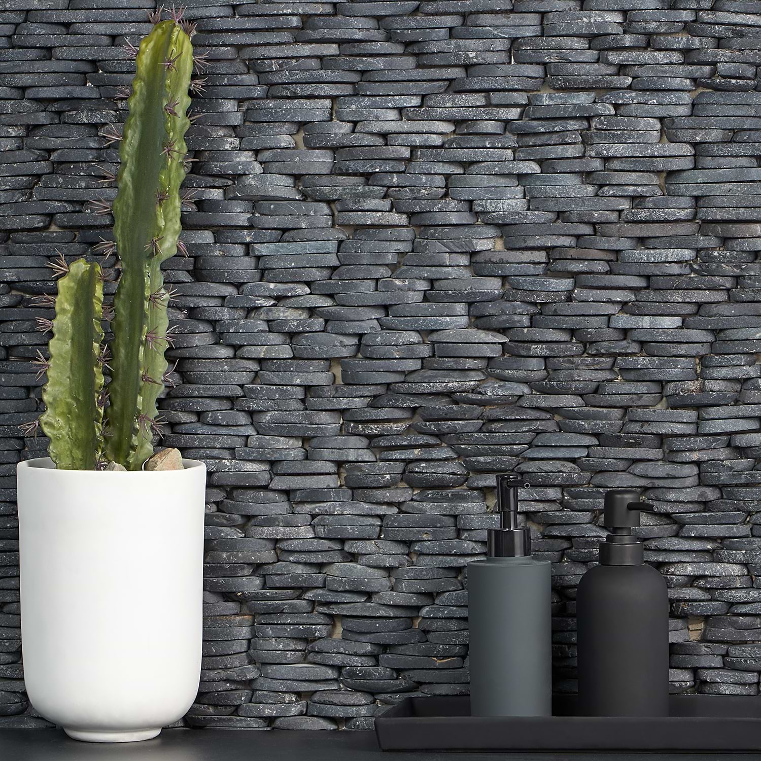 Shop Pebblestone Alor Black Stacked Sliced Natural Stone
