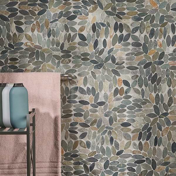 Pebblestone Flower Sumatra Natural Stone; in Multicolor Pebble; for Backsplash, Bathroom Floor, Bathroom Wall, Commercial Floor, Floor Tile, Kitchen Floor, Kitchen Wall, Outdoor Floor, Outdoor Wall, Shower Floor, Shower Wall, Wall Tile; in Style Ideas Contemporary, Traditional, Transitional, Tropical, Whimsical