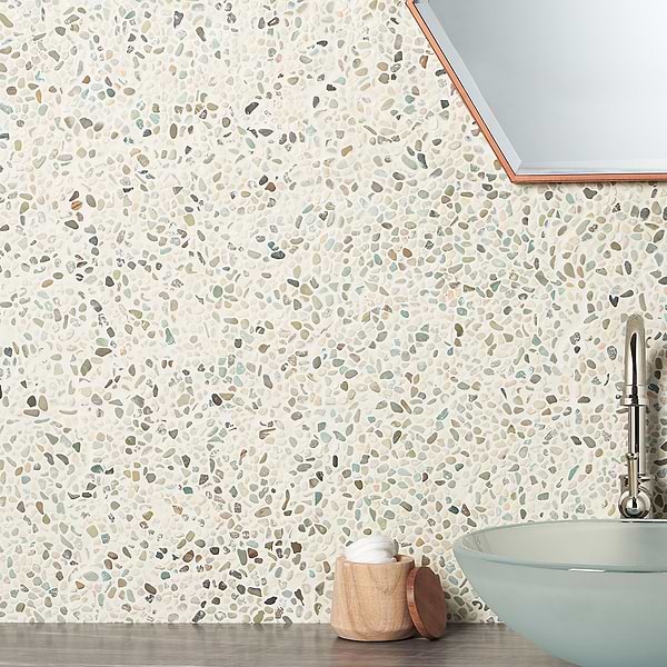 Pebblestone Raja Ampat Micro Natural Stone; in Multicolor Natural Stone; for Backsplash, Bathroom Floor, Bathroom Wall, Commercial Floor, Floor Tile, Kitchen Floor, Kitchen Wall, Outdoor Floor, Outdoor Wall, Shower Floor, Shower Wall, Wall Tile; in Style Ideas Beach, Contemporary