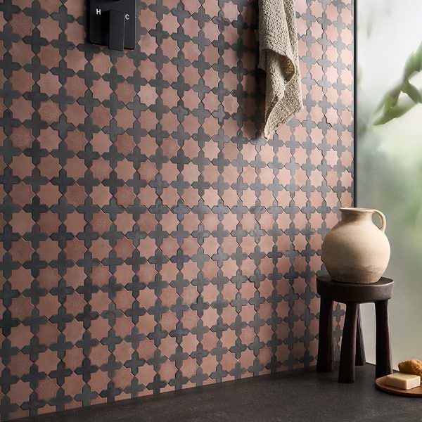 Alpana Mara Terracotta Matte Lava Stone and Cement Mosaic Tile