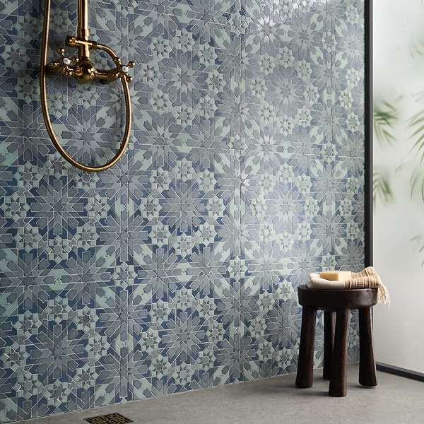 Alpana Taza Ocean Blue Mixed Finish Lava Stone and Cement Mosaic Tile