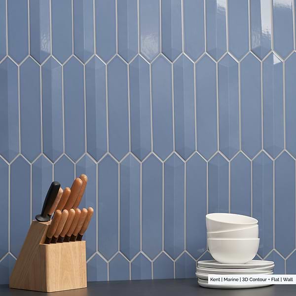 Clark Marine Blue 3x12 Contour 3D Picket Polished Ceramic Wall Tile