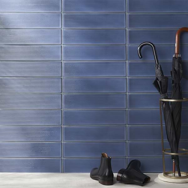 Stacy Garcia Artblock Denim Blue 4x16 Grooved Glossy Porcelain Tile