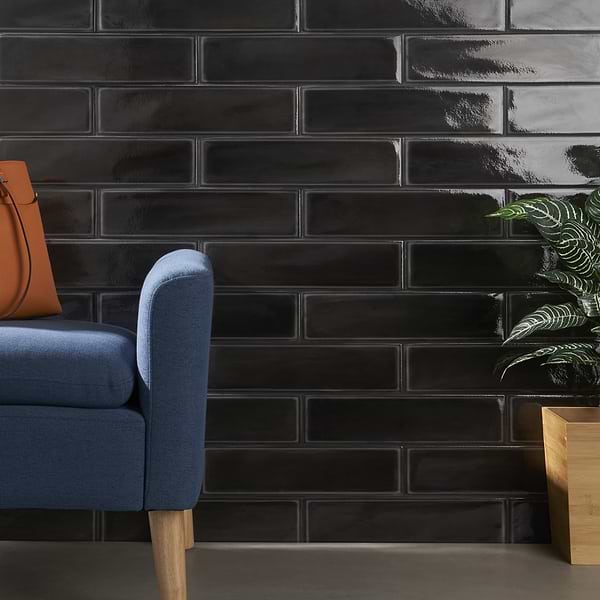 Stacy Garcia ArtBlock Gloss Nero 4x16; in Black Porcelain; for Backsplash, Bathroom Floor, Bathroom Wall, Floor Tile, Kitchen Floor, Kitchen Wall, Outdoor Wall, Pool Tile, Shower Wall, Wall Tile; in Style Ideas Art Deco, Beach, Classic, Contemporary, Cottage, Craftsman, Farmhouse, Industrial, Mid Century, Modern, Traditional, Transitional