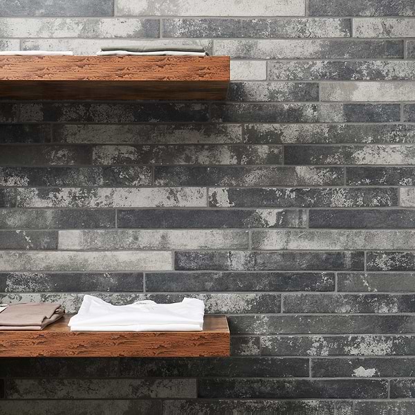 Close Out - Alto Brick Dark Gray 2x18 Matte Porcelain Tile; in Dark Gray Color Body Porcelain; for Backsplash, Bathroom Floor, Bathroom Wall, Commercial Floor, Floor Tile, Kitchen Floor, Kitchen Wall, Outdoor Floor, Outdoor Wall, Pool Tile, Shower Floor, Shower Wall, Wall Tile; in Style Ideas Industrial, Rustic