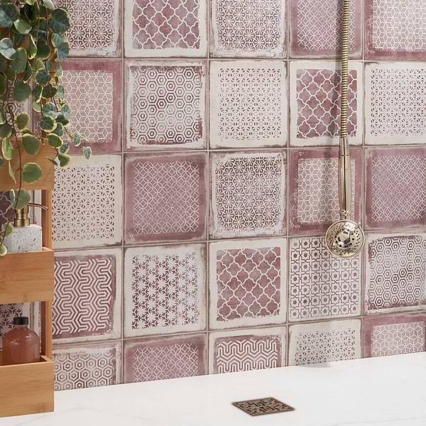 Close Out-Bernalillo Deco Pink Rose 8x8 Matte Porcelain Tile