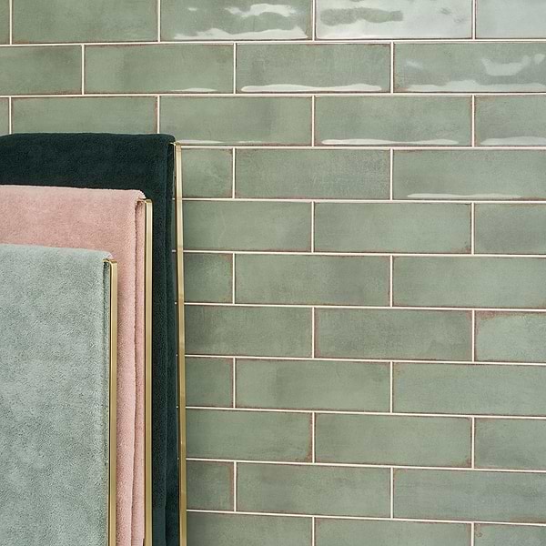 Bernalillo Green 4x12; in Green White Body Ceramic; for Backsplash, Bathroom Wall, Kitchen Wall, Outdoor Wall, Shower Wall, Wall Tile; in Style Ideas Beach, Classic, Cottage, Farmhouse, Industrial, Mediterranean, Mid Century, Rustic, Traditional, Tropical