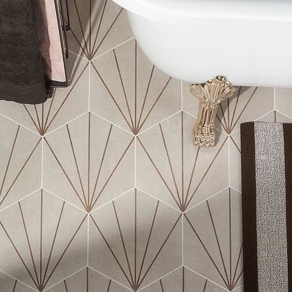 Piaka Beams Taupe 12.5" Hex; in Beige + Tan Lines Porcelain; for Backsplash, Bathroom Floor, Bathroom Wall, Commercial Floor, Floor Tile, Kitchen Floor, Kitchen Wall, Outdoor Floor, Outdoor Wall, Pool Tile, Shower Floor, Shower Wall, Wall Tile; in Style Ideas Contemporary, Craftsman, Industrial, Mid Century, Modern