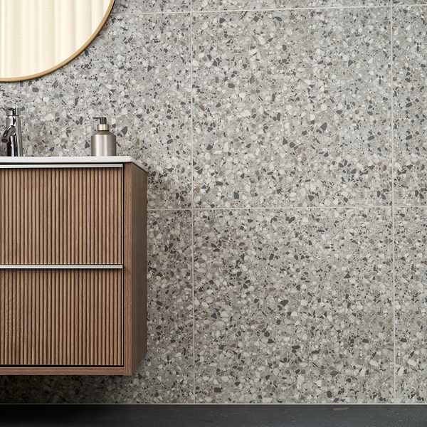 Kado Flakes Smoke Gray 24x24 Terrazzo Look Matte Porcelain Tile