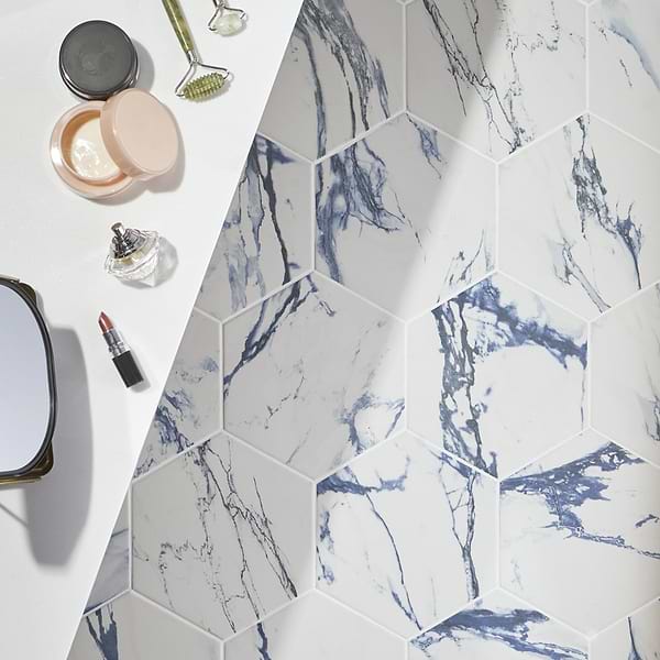Calacatta Azul 10" Hexagon Matte Porcelain Tile