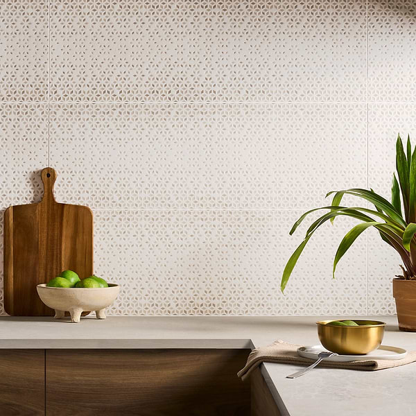 Kelani Flower Taupe 12x36; in Beige & Cream White Body Ceramic; for Backsplash, Bathroom Wall, Kitchen Wall, Shower Wall, Wall Tile; in Style Ideas Mediterranean, Mid Century