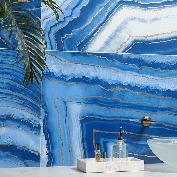 Close Out - Deco Agate Azul 24x48; in Blue Porcelain; for Backsplash, Bathroom Wall, Kitchen Wall, Shower Wall, Wall Tile; in Style Ideas Art Deco, Contemporary, Modern, Transitional, Tropical, Whimsical