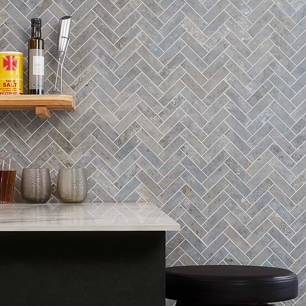 Artile Ocean Blue Herringbone; in Blue Porcelain; for Backsplash, Bathroom Floor, Bathroom Wall, Commercial Floor, Floor Tile, Kitchen Floor, Kitchen Wall, Outdoor Floor, Outdoor Wall, Pool Tile, Shower Floor, Shower Wall, Wall Tile; in Style Ideas Contemporary, Industrial, Modern, Traditional, Transitional