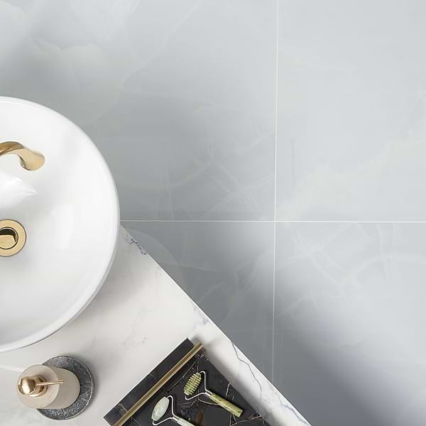 Lithe Aztec Onyx Azul 24x48 Polished; in Blue Porcelain; for Backsplash, Bathroom Floor, Bathroom Wall, Commercial Floor, Floor Tile, Kitchen Floor, Kitchen Wall, Outdoor Floor, Outdoor Wall, Shower Wall, Wall Tile; in Style Ideas Classic, Contemporary, Modern, Traditional, Transitional