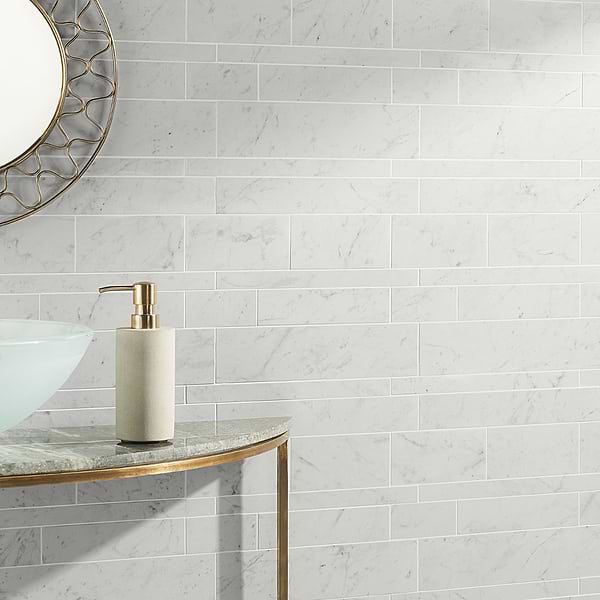 Lithe Carrara Giola Railroad Matte; in White and Gray Porcelain; for Backsplash, Bathroom Floor, Bathroom Wall, Commercial Floor, Floor Tile, Kitchen Floor, Kitchen Wall, Outdoor Floor, Outdoor Wall, Pool Tile, Shower Floor, Shower Wall, Wall Tile; in Style Ideas Art Deco, Beach, Classic, Contemporary, Craftsman, Modern, Traditional, Transitional