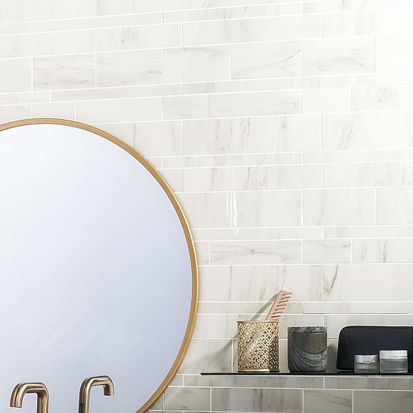 Lithe Dolomite Snow Railroad Polished; in White with Grey Veining Porcelain; for Backsplash, Bathroom Floor, Bathroom Wall, Commercial Floor, Floor Tile, Kitchen Floor, Kitchen Wall, Outdoor Floor, Outdoor Wall, Pool Tile, Shower Floor, Shower Wall, Wall Tile; in Style Ideas Art Deco, Beach, Classic, Contemporary, Craftsman, Modern, Traditional, Transitional