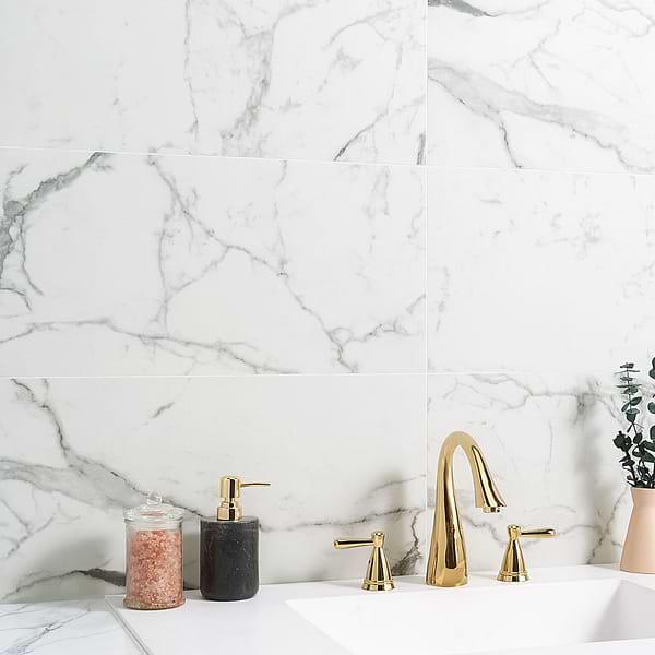 Lithe Statuario Venato 12x24 Matte; in White with Grey Veining Porcelain; for Backsplash, Bathroom Floor, Bathroom Wall, Commercial Floor, Floor Tile, Kitchen Floor, Kitchen Wall, Outdoor Floor, Outdoor Wall, Shower Wall, Wall Tile; in Style Ideas Classic, Contemporary, Modern, Traditional, Transitional