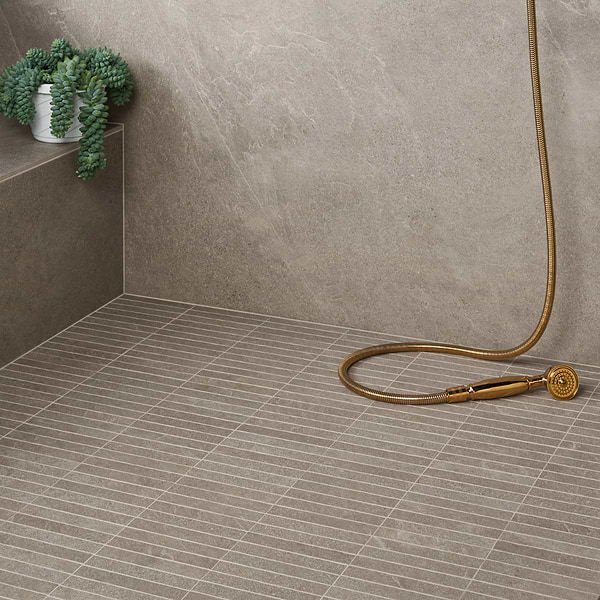 Motley Caramel Brown 1x6 Stacked Limestone Look Matte Porcelain Mosaic Tile