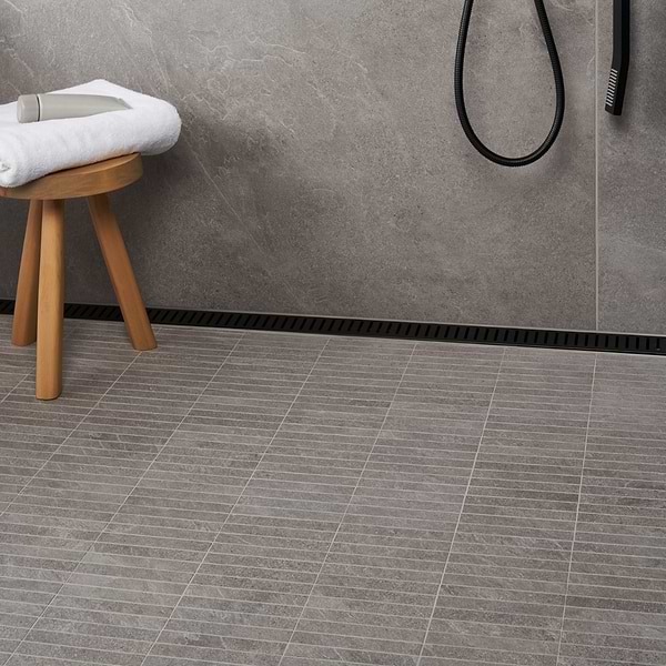 Motley Slate Gray 1x6 Stacked Limestone Look Matte Porcelain Mosaic Tile
