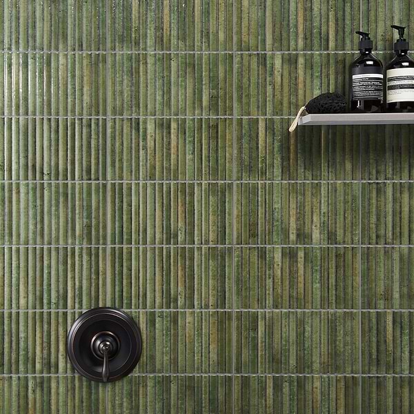 Bryn Fluted Green 6x12 3D; in Green Red Body Ceramic; for Backsplash, Bathroom Wall, Kitchen Wall, Shower Wall, Wall Tile; in Style Ideas Industrial, Mid Century