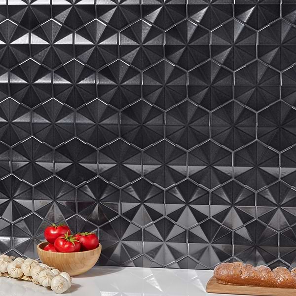 Define Ogassian 3D Metallic 6" Hex; in Gunmetal Gray Extruded Porcelain; for Backsplash, Bathroom Wall, Kitchen Wall, Outdoor Wall, Shower Wall, Wall Tile; in Style Ideas Art Deco, Contemporary, Industrial, Mid Century, Modern, Whimsical