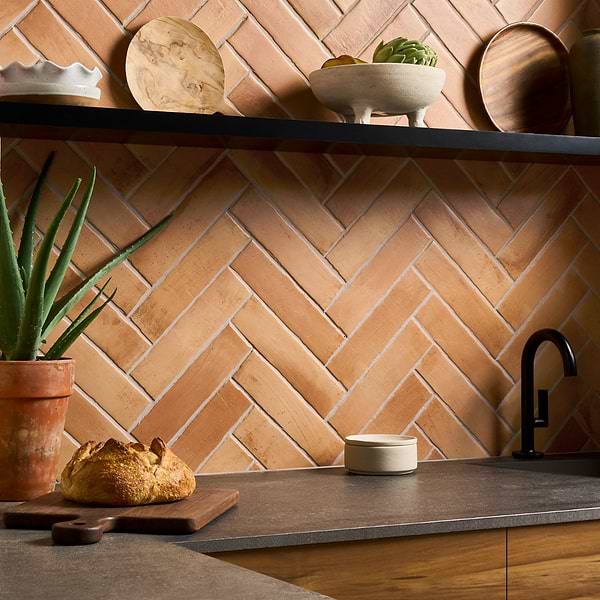 Fuego Peach Terracotta 2.5x10; in Terracotta Porcelain; for Backsplash, Bathroom Floor, Bathroom Wall, Commercial Floor, Floor Tile, Kitchen Floor, Kitchen Wall, Outdoor Floor, Outdoor Wall, Pool Tile, Shower Wall, Wall Tile; in Style Ideas Mediterranean, Rustic, Traditional