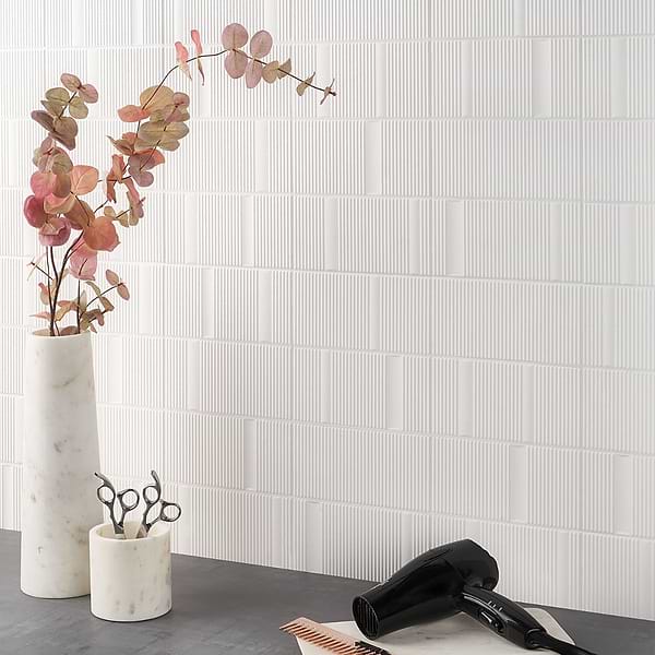 Armada White 8x16 Fluted 3D Matte Ceramic Wall Tile